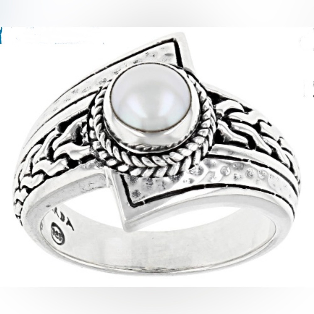 SARDA pearl sterling silver chainlink ring, size 10